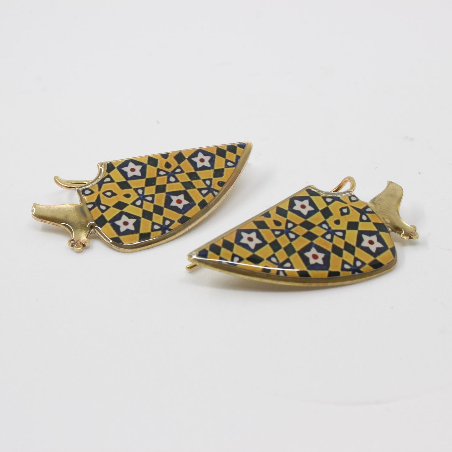 Handmade geometry brass earring, gold, black, yellow