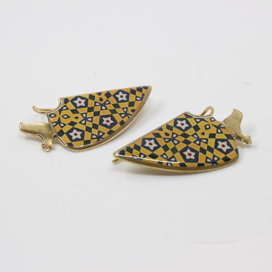 Handmade geometry brass earring, gold, black, yellow