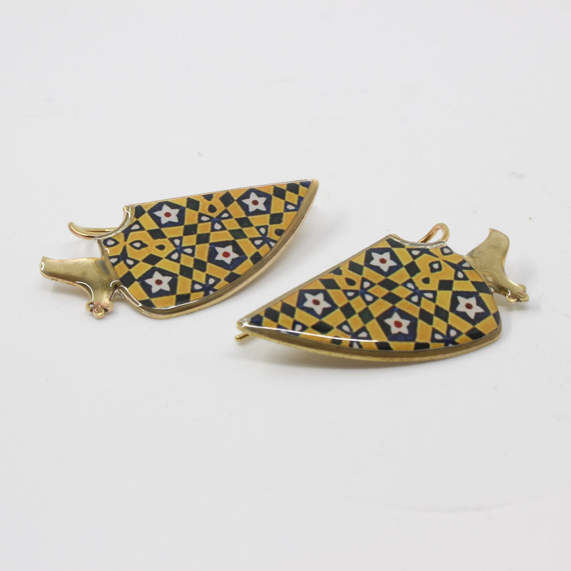 Brass Drop Earrings – Gold & Turquoise Enamel