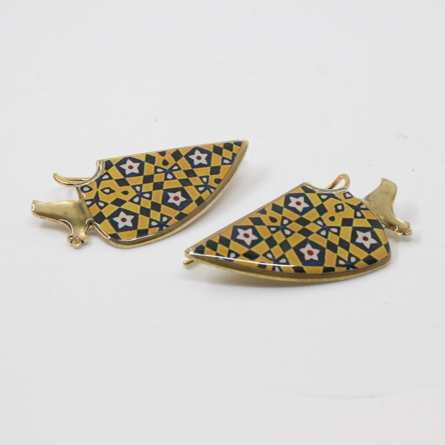 Brass Drop Earrings – Gold & Turquoise Enamel