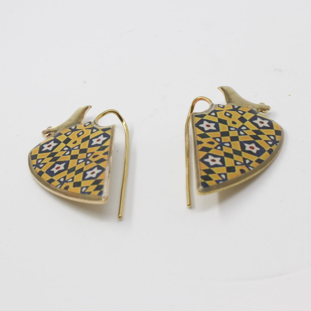 Geometric Brass Earrings — Gold, Black &amp; Yellow | Siin Collection
