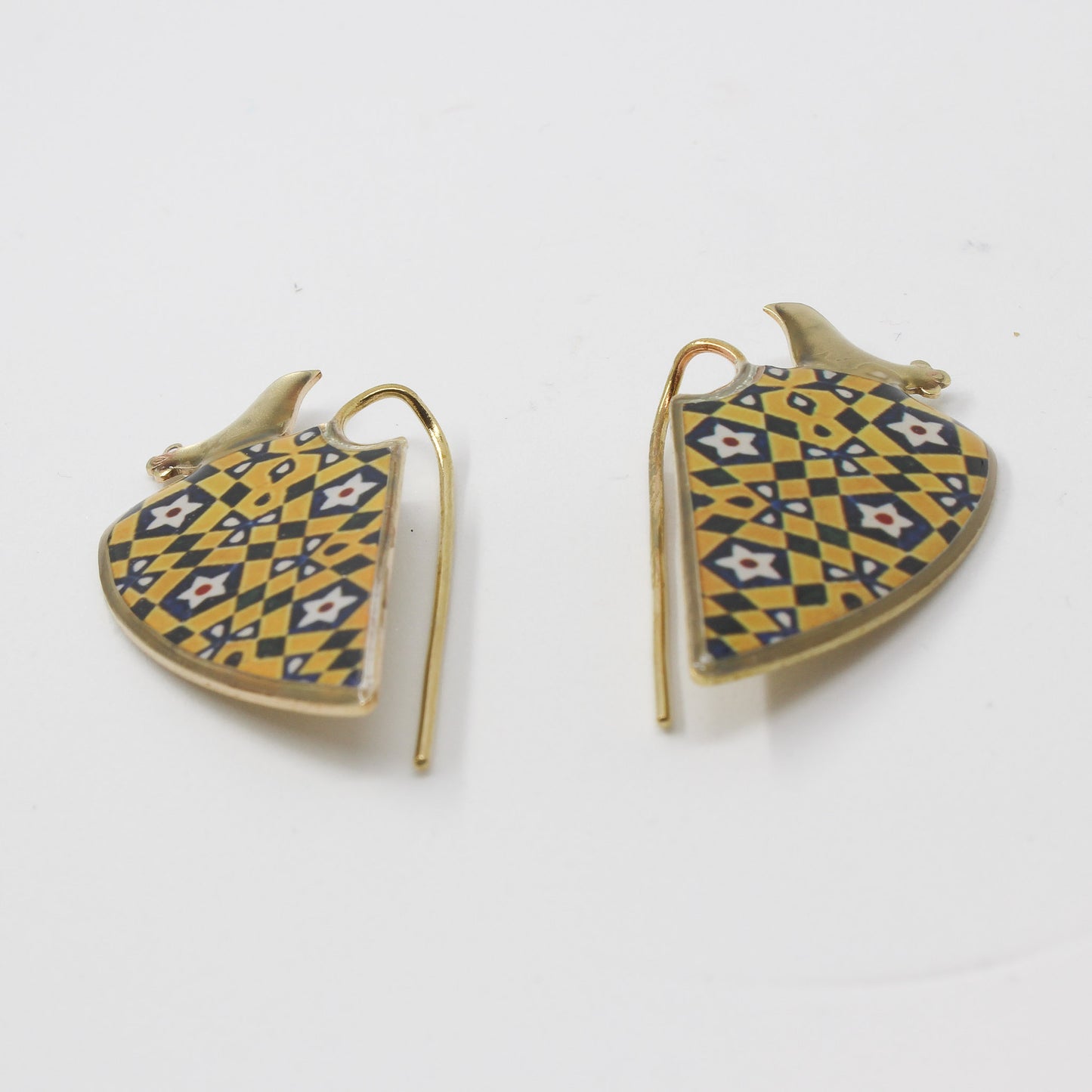 Handmade geometry brass earring, gold, black, yellow