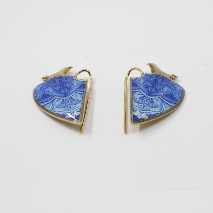 Miniature Brass Earrings — Gold &amp; Blue | Siin Collection