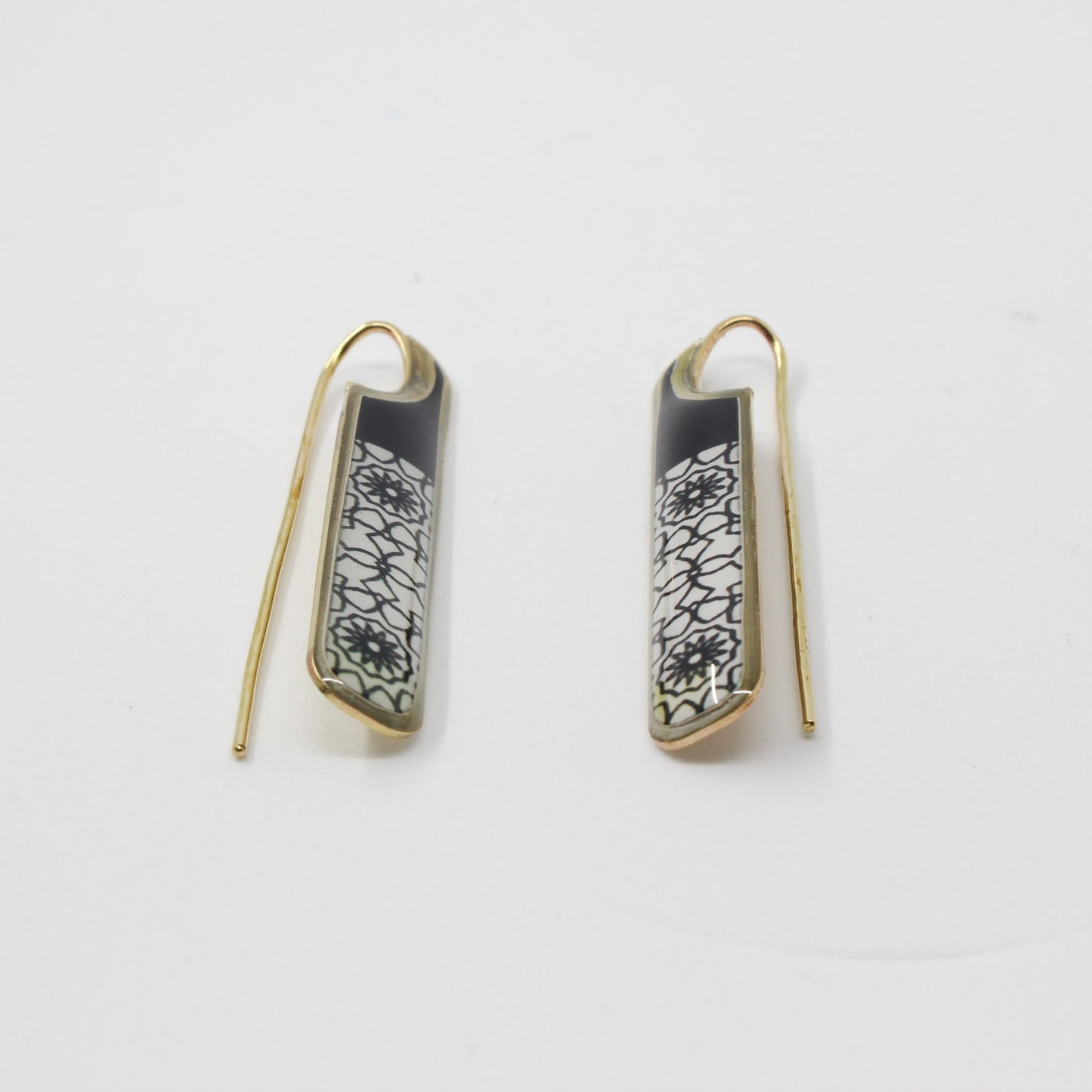 Handmade miniature brass earring, gold, black