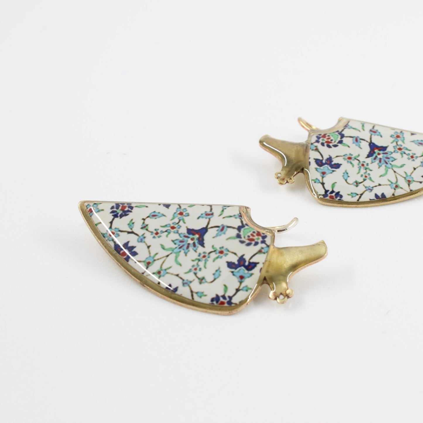 Handmade miniature brass earring, gold, white