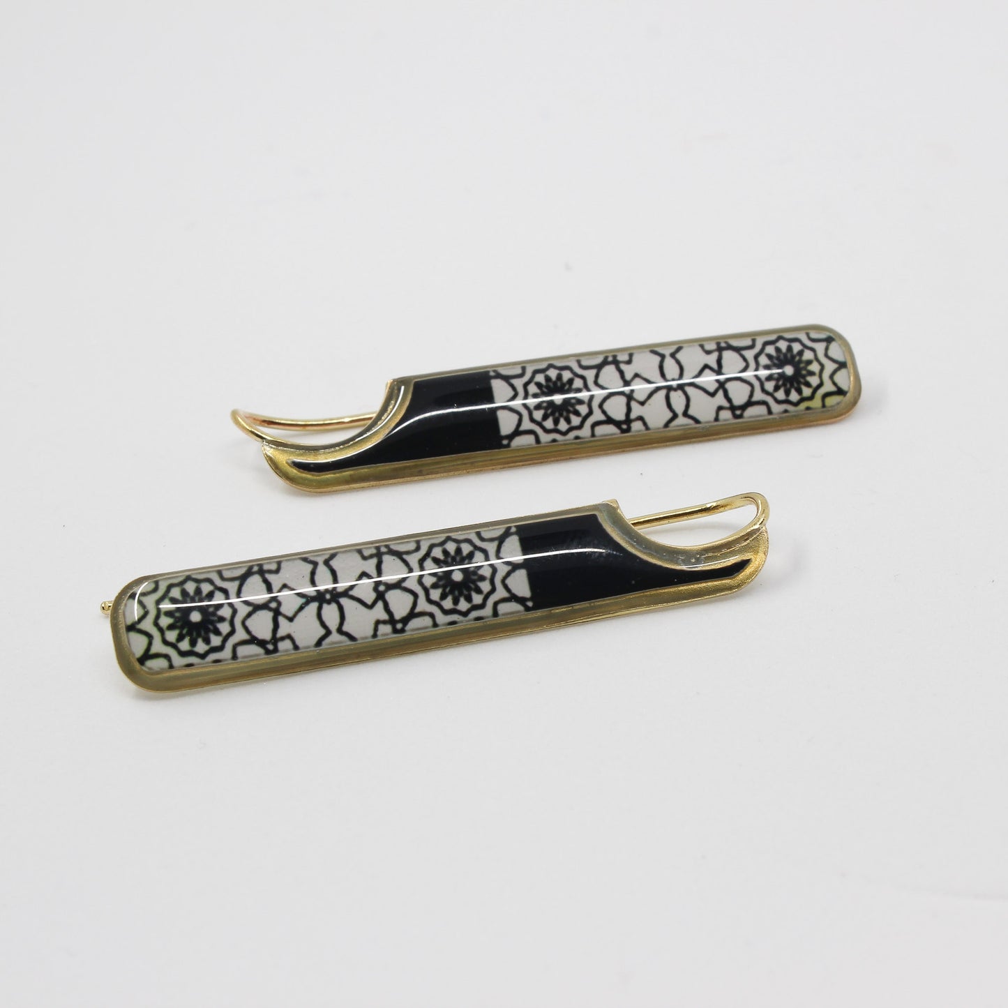 Handmade miniature brass earring, gold, black