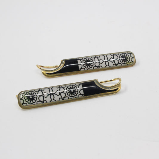 Handmade miniature brass earring, gold, black