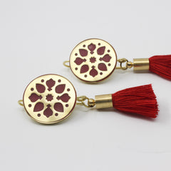 Persian Circle Tassel Earrings — Gold & Red Petals