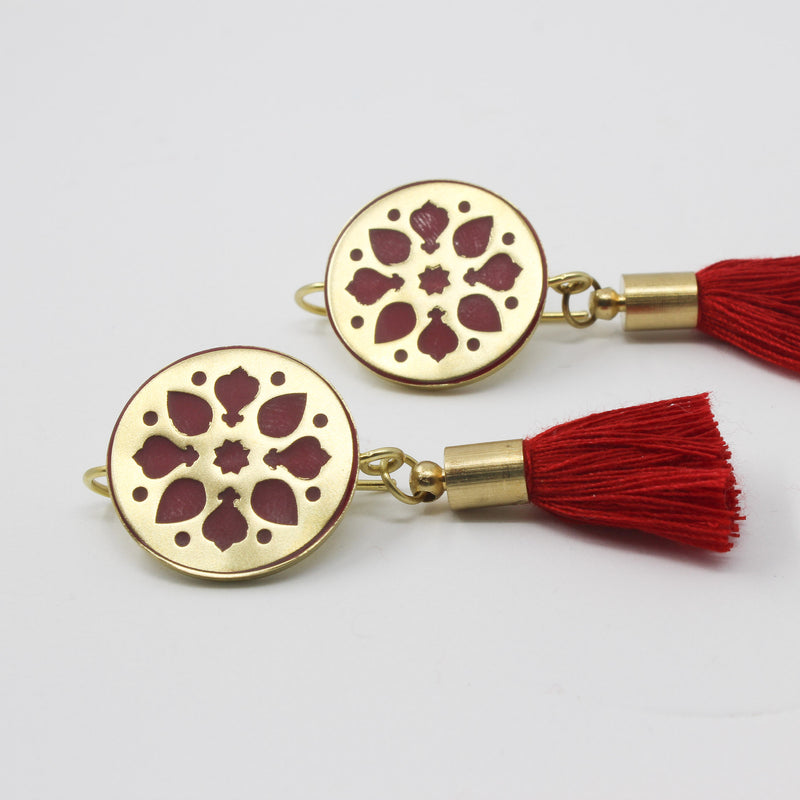 Persian Circle Brass Earrings – Gold & Red Enamel — detail