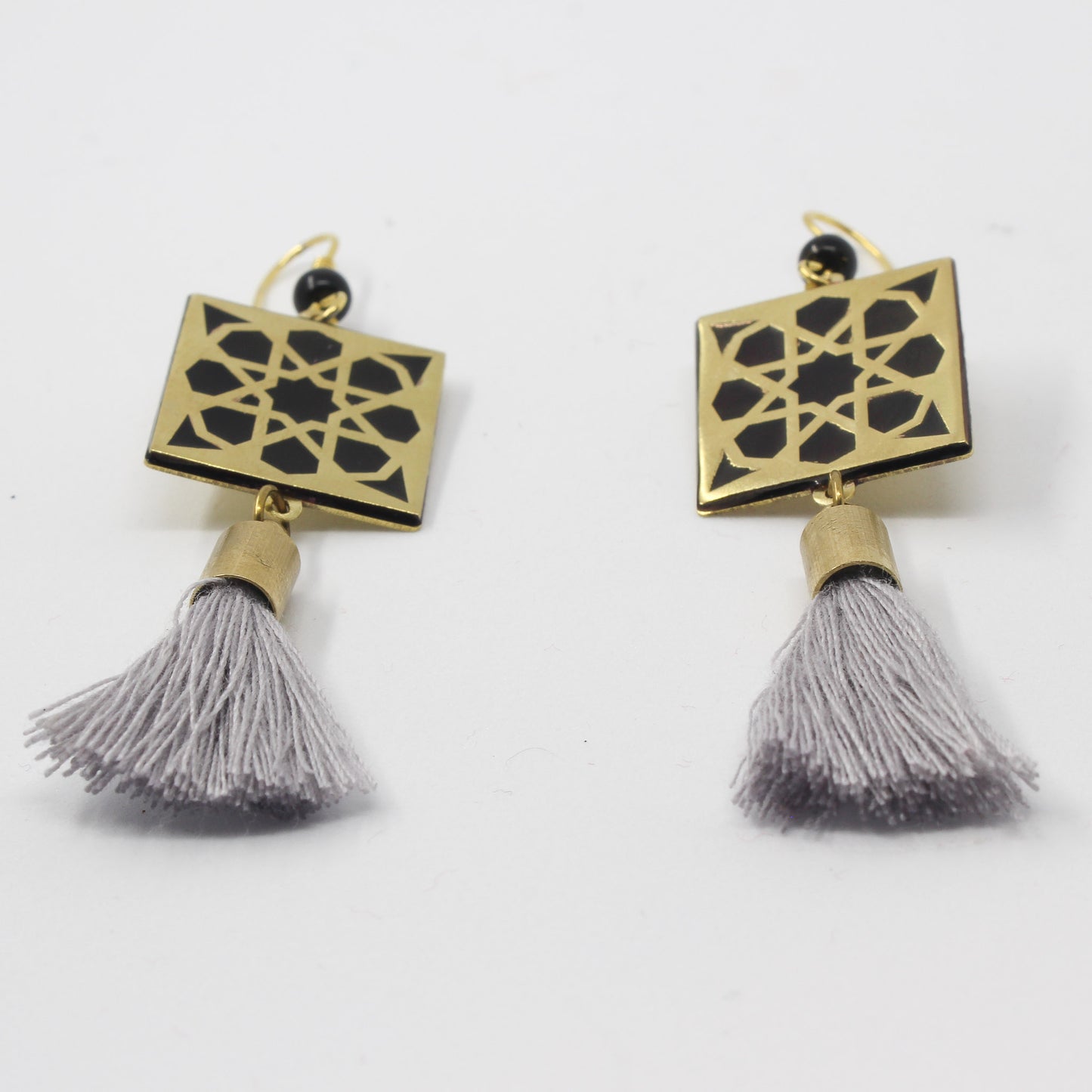 Handmade brass square earrings, gold, black, purple