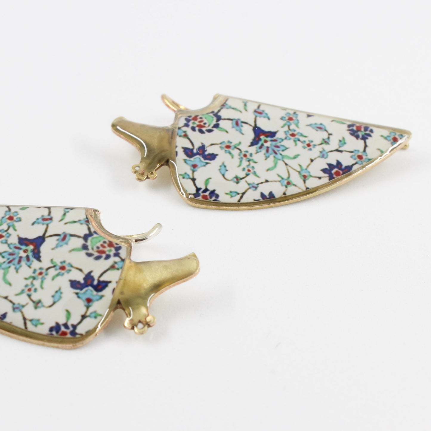 Handmade miniature brass earring, gold, white
