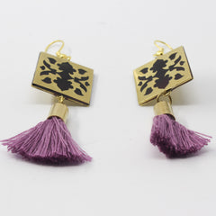 Square Tassel Earrings — Gold, Black & Pink