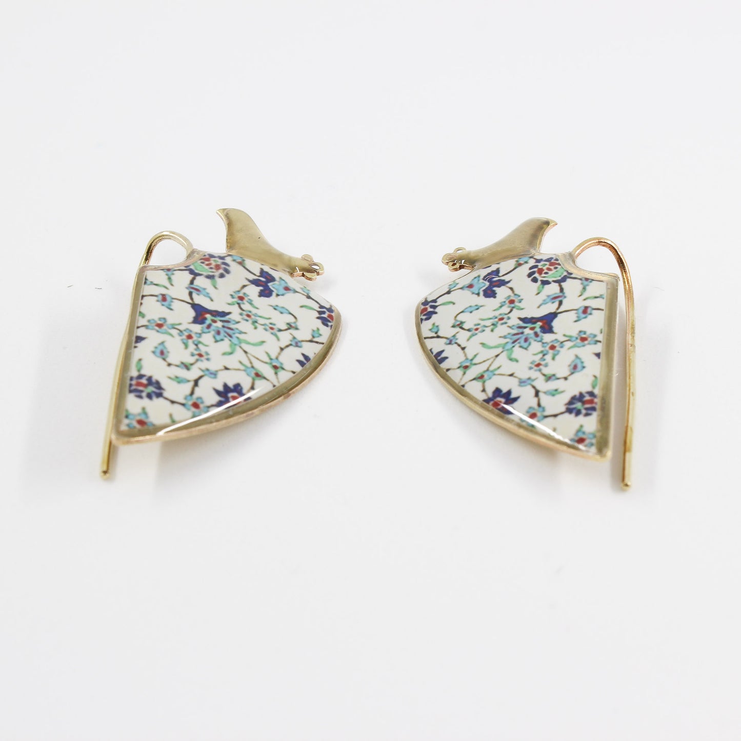 Handmade miniature brass earring, gold, white